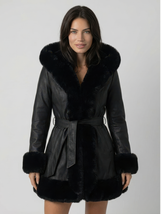 Velano Luxurious Leather Fur Coat